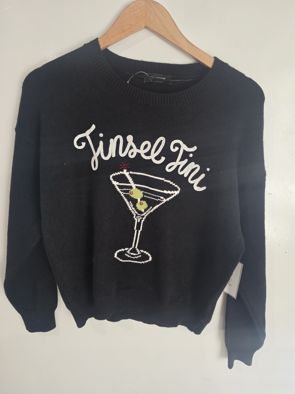 NWT Martinee “Tinsel Tini” Graphic Crewneck Sweater – Black – Size M
